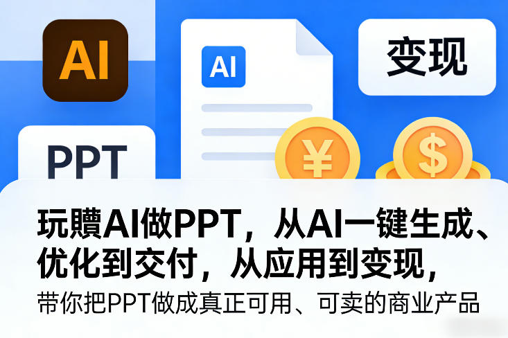玩賺AI做PPT，从AI一键生成、优化到交付，从应用到变现，带你把PPT做成真正可用、可卖的商业产品(更新0421)-财哥网创-全网最新项目自助网站