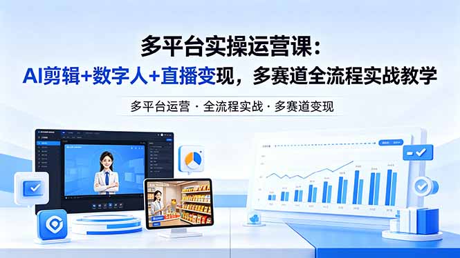 某团队多平台实操运营课-更新26年4月20：AI剪辑+数字人+直播变现，多赛道全流程实战教学-财哥网创-全网最新项目自助网站