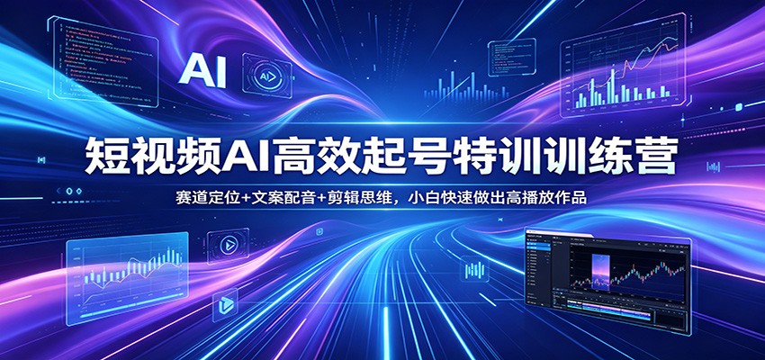 短视频AI高效起号特训训练营：赛道定位+文案配音+剪辑思维，小白快速做出高播放作品-钱眼网