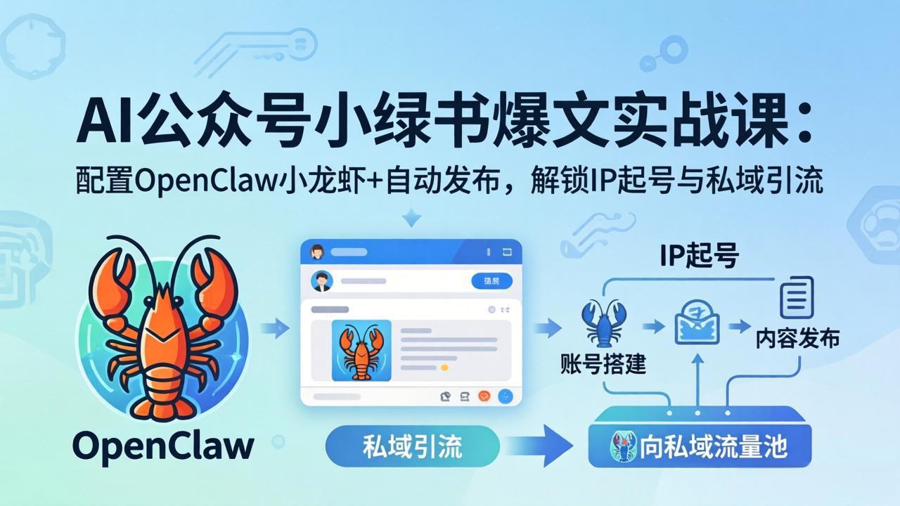 AI公众号小绿书变现实战课：小绿书爆文写作+OpenClaw自动发布，解锁IP起号与私域引流-钱眼网