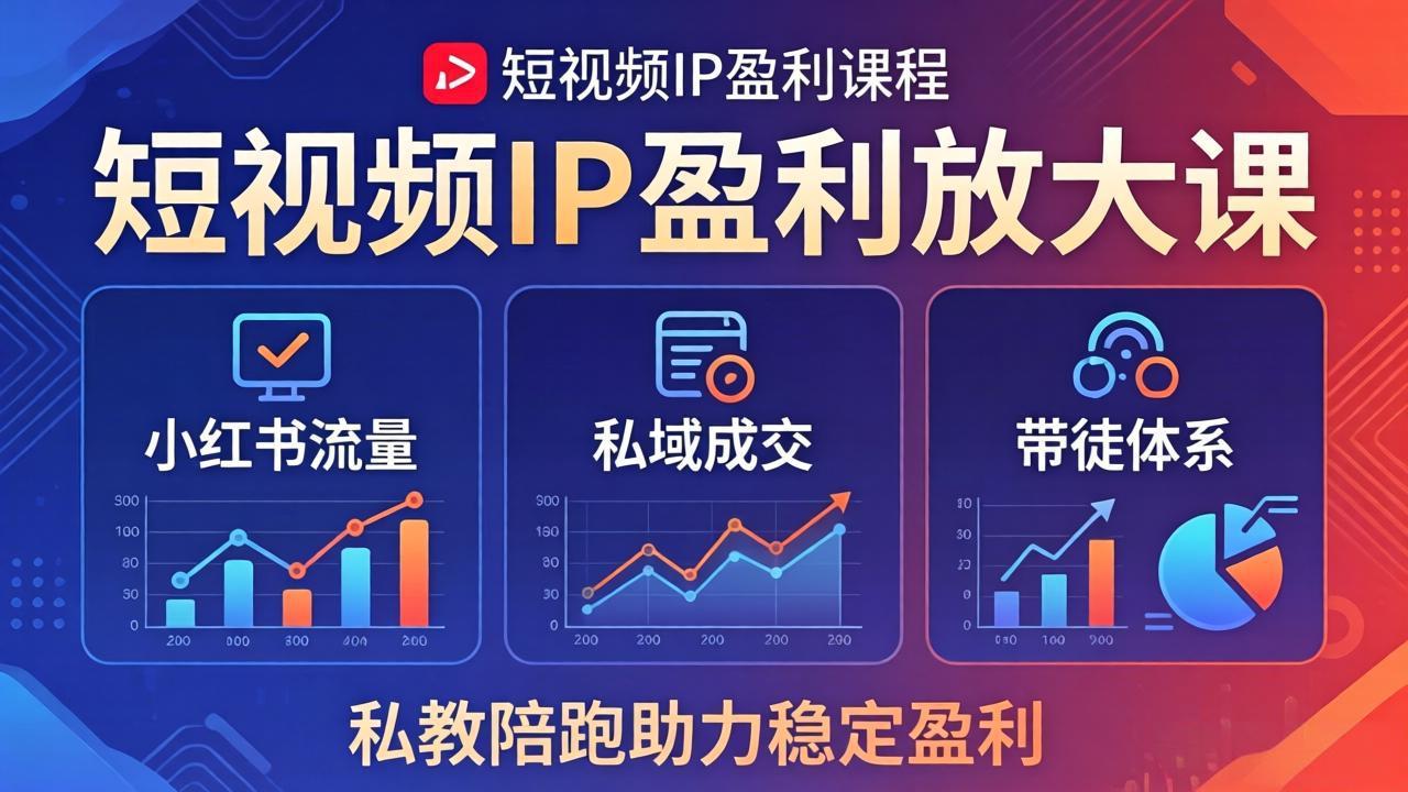短视频IP盈利放大课：小红书流量+私域成交+带徒体系，私教陪跑助力稳定盈利-日入300副业网