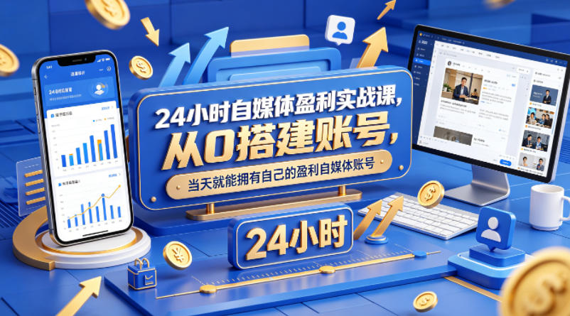 24小时自媒体盈利实战课，从0搭建账号，当天就能拥有自己的盈利自媒体账号-知富路
