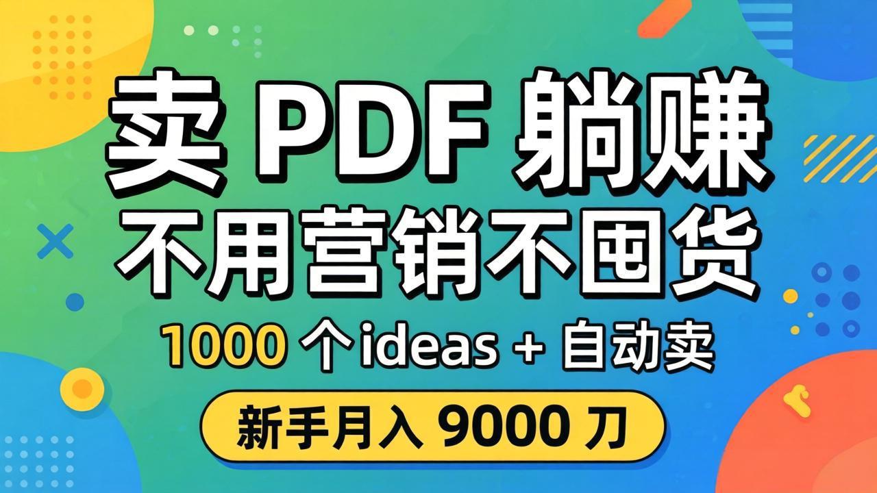 卖 PDF 躺赚？不用营销不囤货，1000 个 ideas + 自动卖，新手月入 9000 刀【原创双语字幕】-摇钱树