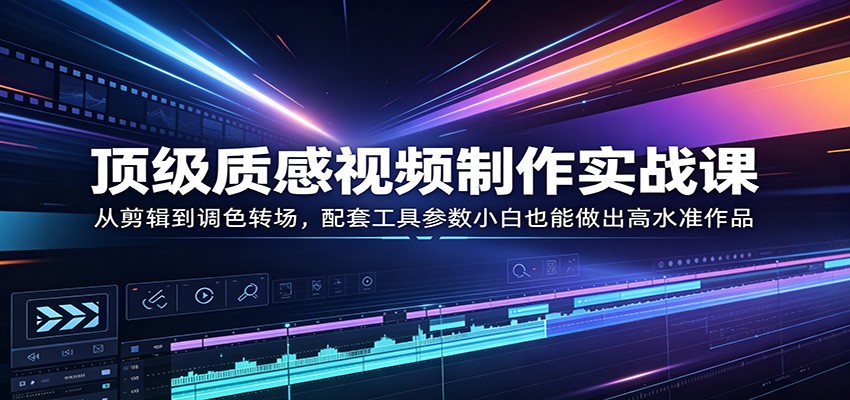 顶级质感视频制作实战课：从剪辑到调色转场，配套工具参数小白也能做出高水准作品-摇钱树