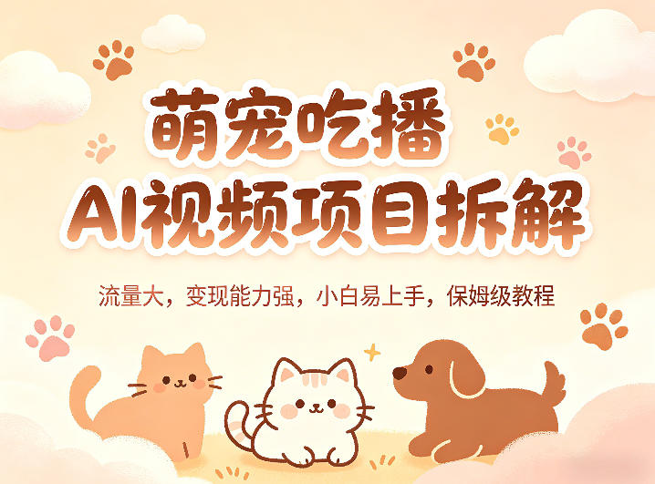 萌宠吃播AI视频项目拆解，流量大，变现能力强，小白易上手，保姆级教程-摇钱树