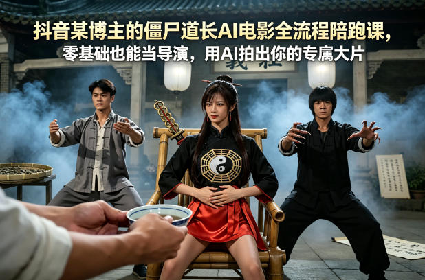 抖音某博主的僵尸道长AI电影全流程陪跑课，零基础也能当导演，用AI拍出你的专属大片-摇钱树
