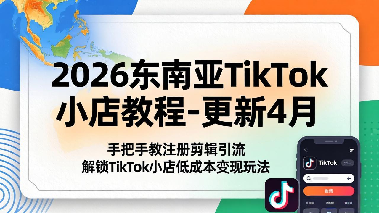 2026东南亚TikTok小店教程-更新4月，手把手教注册剪辑引流，解锁TikTok小店低成本变现玩法-轻创驿站