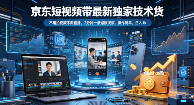 京东短视频带货最新独家技术，不用拍视频不用直播，2分钟一条爆款视频，操作简单，日入1k+【揭秘】-摇钱树