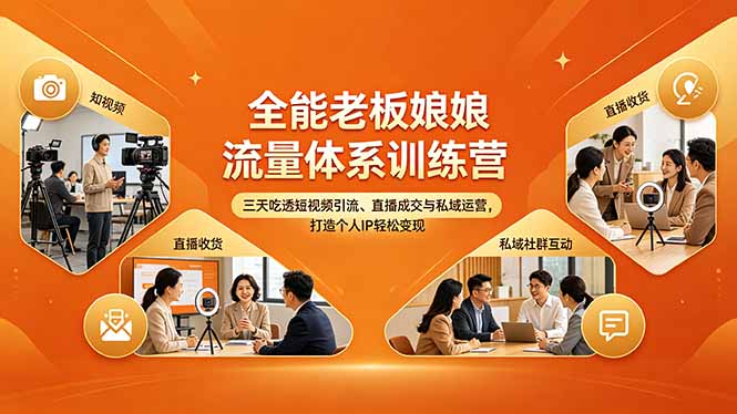 全能老板娘流量体系训练营，三天吃透短视频引流、直播成交与私域运营，打造个人IP轻松变现-摇钱树