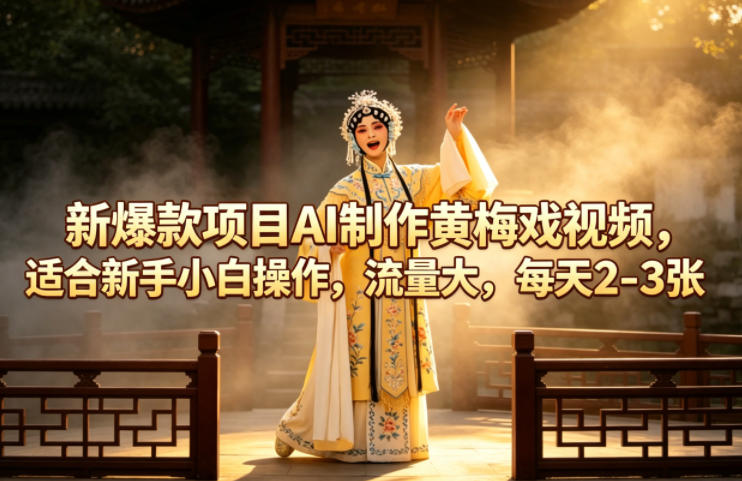 新爆款项目AI制作黄梅戏视频，适合新手小白操作，流量大，每天2-3张-摇钱树