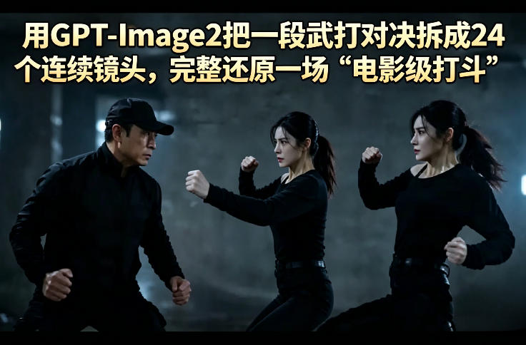用GPT-Image2把一段武打对决拆成24个连续镜头，完整还原一场“电影级打斗”-摇钱树