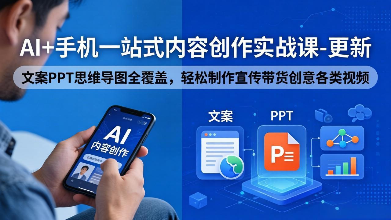 AI+手机一站式内容创作实战课-更新，文案PPT思维导图全覆盖，轻松制作宣传带货创意各类视频-摇钱树