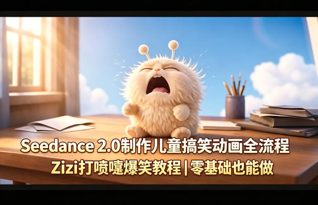 Seedance 2.0制作儿童搞笑动画全流程Zizi打喷嚏爆笑教程｜零基础也能做-轻创驿站