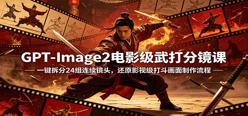 GPT-Image2电影级武打分镜课：一键拆分24组连续镜头，还原影视级打斗画面制作流程-摇钱树