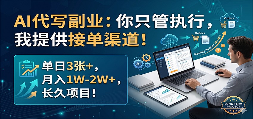 AI代写副业：你只管执行，我提供接单渠道！单日3张+，月入1W-2W+，长久项目-日入300副业网