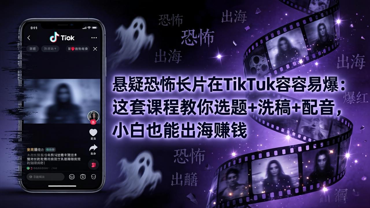 悬疑恐怖长片在TikTok最容易爆：这套课程教你选题+洗稿+配音，小白也能出海赚钱-日入300副业网