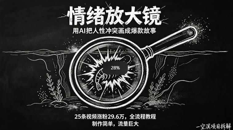 AI制作“情绪放大镜“视频，25条视频涨粉29.6W粉，流量巨大，制作简单，全流程教程-摇钱树