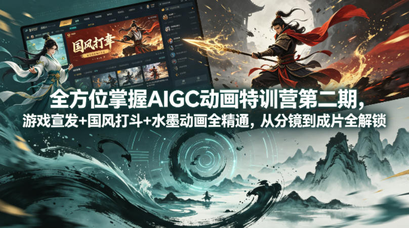 全方位掌握AIGC动画特训营第二期，游戏宣发+国风打斗+水墨动画全精通，从分镜到成片全解锁-轻创驿站
