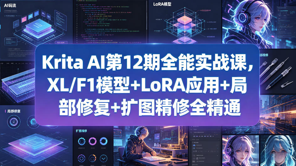 Krita AI第12期全能实战课，XL/F1模型+LoRA应用+局部修复+扩图精修全精通-摇钱树