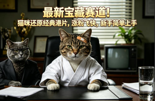 最新宝藏赛道！猫咪还原经典港片，涨粉飞快，新手简单上手-摇钱树