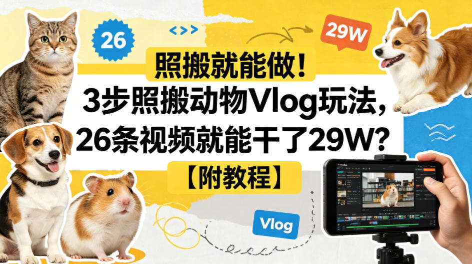 照搬就能做！3步照搬动物Vlog玩法，26条视频就能干了29W？【附教程】【赠coze一键生成工作流】-摇钱树