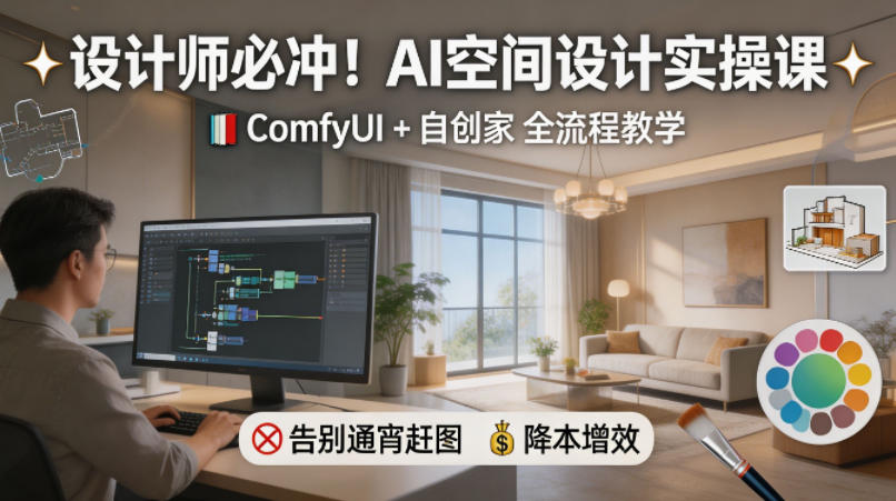 设计师必冲！AI空间设计实操课，ComfyUI+自创家全教学，告别通宵赶图，降本增效-摇钱树