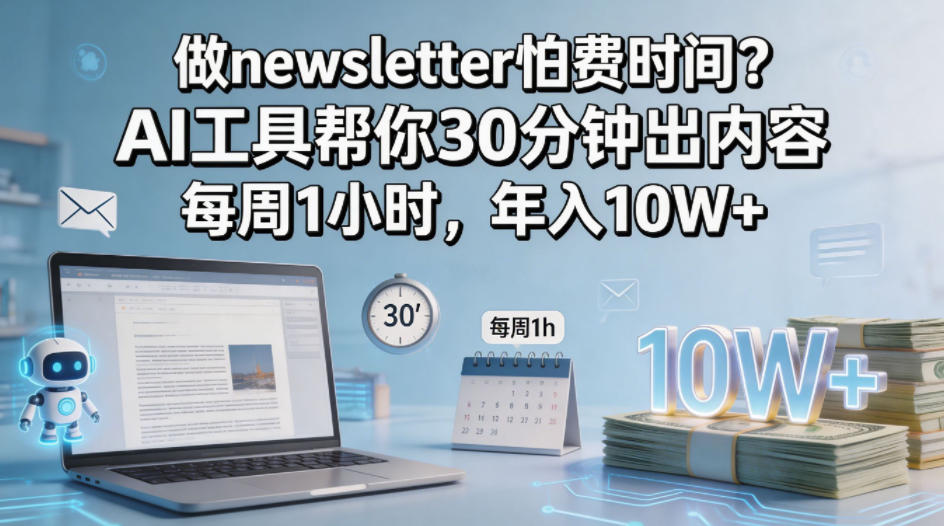 做newsletter怕费时间？AI工具帮你30分钟出内容，每周1小时，年入10W+！【原创双语字幕】-摇钱树
