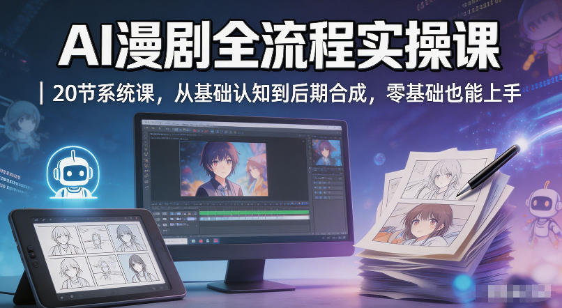 AI漫剧全流程实操课｜20节系统课，从基础认知到后期合成，零基础也能上手-摇钱树
