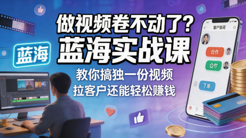 做视频卷不动了？蓝海实战课教你搞独一份视频，拉客户还能轻松賺钱！【原创双语字幕】-摇钱树