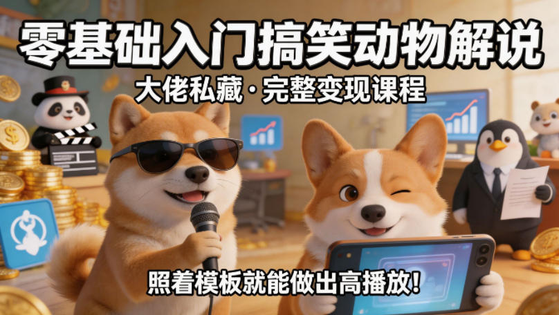 零基础入门搞笑动物解说，大佬私藏完整变现课程，照着模板就能做出高播放-摇钱树
