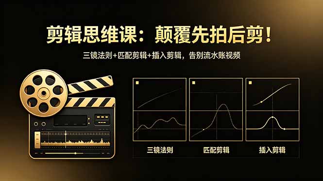 剪辑思维课：颠覆先拍后剪！三镜法则+匹配剪辑+插入剪辑，告别流水账视频-摇钱树