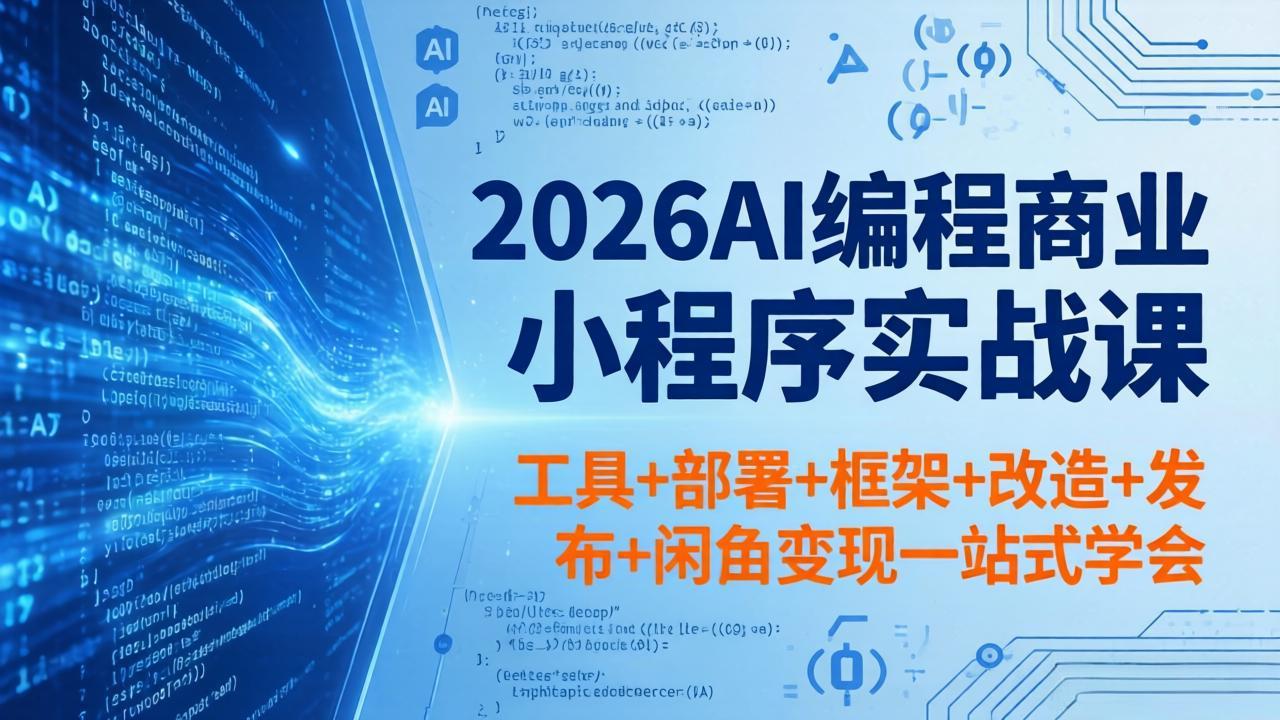 2026AI编程商业小程序实战课，工具+部署+框架+改造+发布+闲鱼变现一站式学会-摇钱树