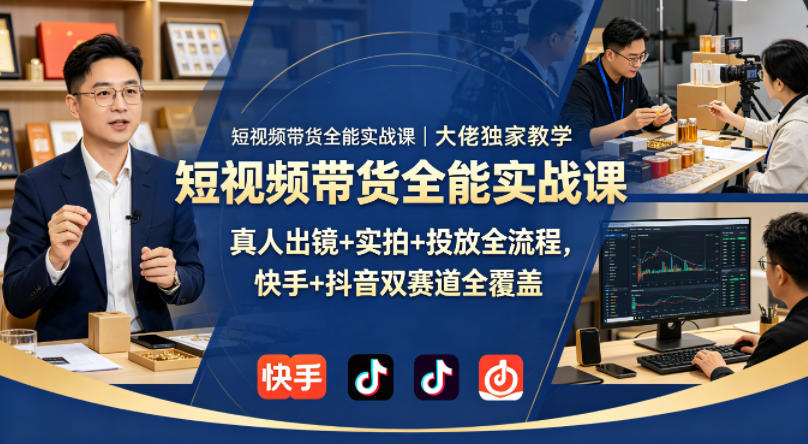 短视频带货全能实战课｜大佬独家教学，真人出镜+实拍+投放全流程，快手+抖音双赛道全覆盖-摇钱树