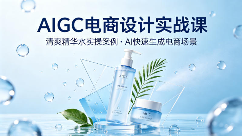 AIGC电商设计实战课，以清爽精华水为实操案例，教你用AI快速生成电商场景-摇钱树