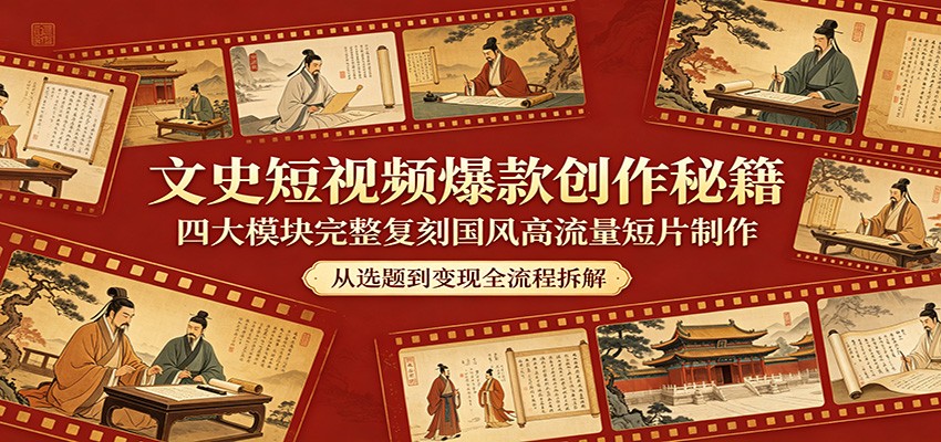 文史短视频爆款创作秘籍：四大模块完整复刻国风高流量短片制作-摇钱树