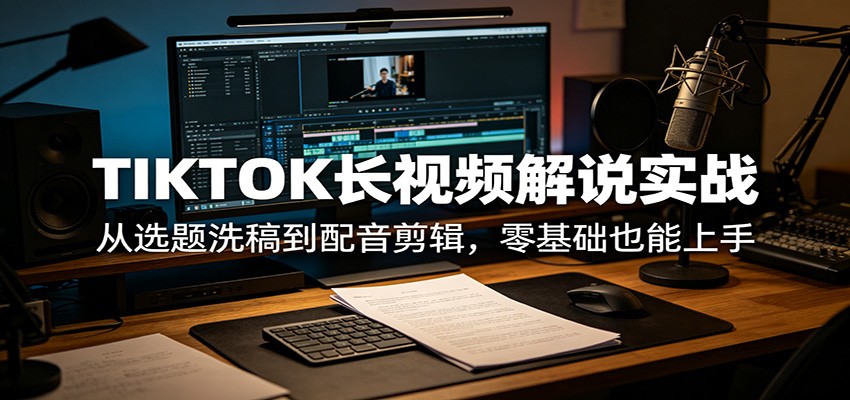 TIKTOK长视频解说实战：从选题洗稿到配音剪辑，零基础也能上手-晶创聚力