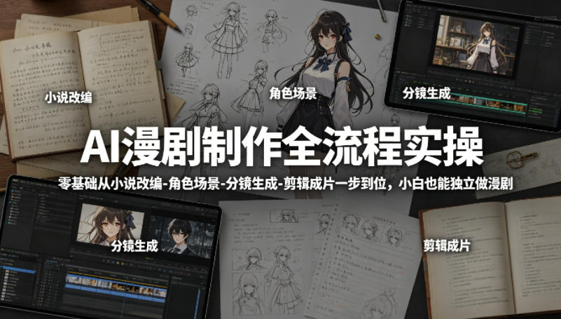 AI漫剧制作全流程实操，零基础从小说改编-角色场景-分镜生成-剪辑成片一步到位，小白也能独立做漫剧-摇钱树