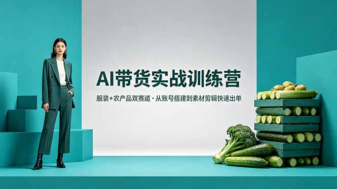 AI带货实战训练营，服装+农产品双赛道，从账号搭建到素材剪辑快速出单-摇钱树