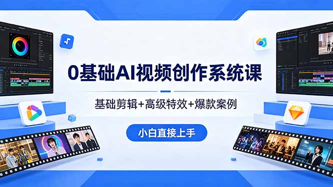 0基础AI视频创作系统课，基础剪辑+高级特效+爆款案例，小白直接上手-摇钱树