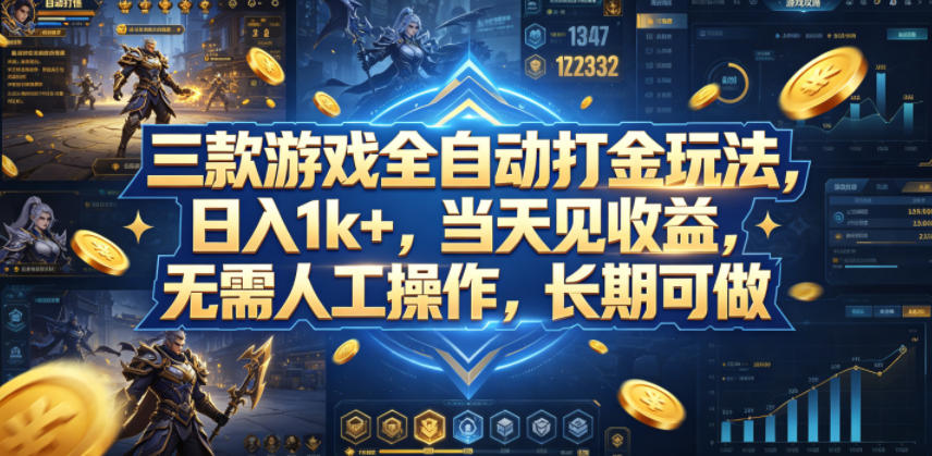 三款游戏全自动打金玩法，日入1k+，当天见收益，无需人工操作，长期可做【揭秘】-摇钱树
