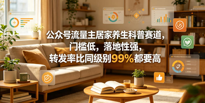 公众号流量主居家养生科普赛道，门槛低，落地性强，转发率比同级别99％都要高-摇钱树