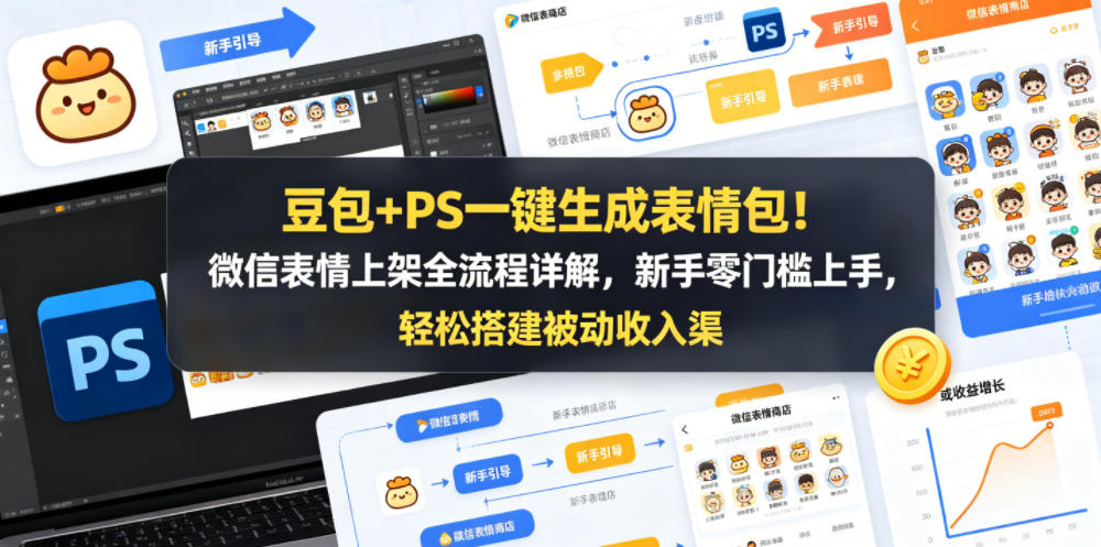豆包+PS一键生成表情包！微信表情上架全流程详解，新手零门槛上手，轻松搭建被动收入渠道-摇钱树