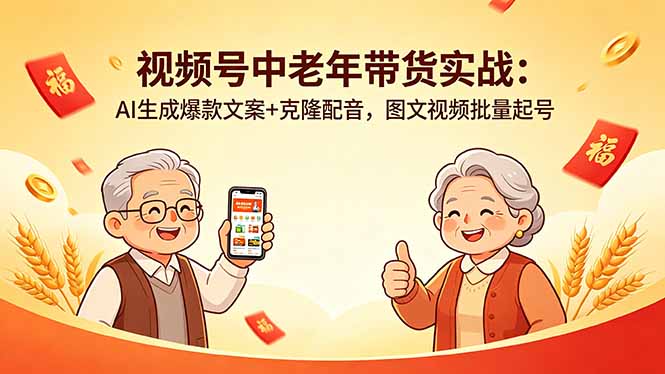 视频号中老年带货实战：AI生成爆款文案+克隆配音，图文视频批量起号-摇钱树