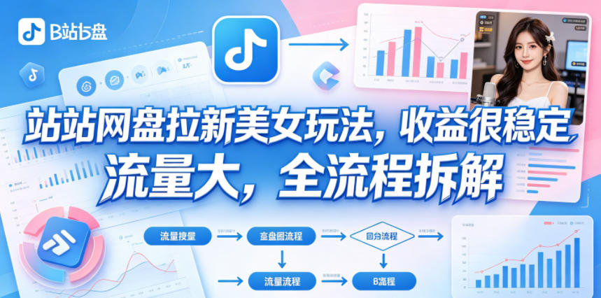 B站网盘拉新美女玩法，收益很稳定，流量大，全流程拆解-摇钱树