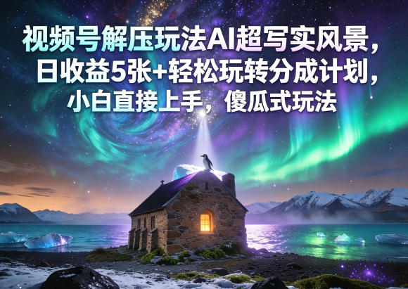 视频号解压玩法AI超写实风景，日收益5张+轻松玩转分成计划，小白直接上手，傻瓜式玩法-轻创驿站