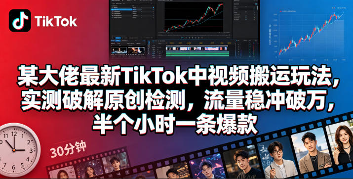 某大佬最新TikTok中视频搬运玩法，实测破解原创检测，流量稳冲破万，半个小时一条爆款-摇钱树