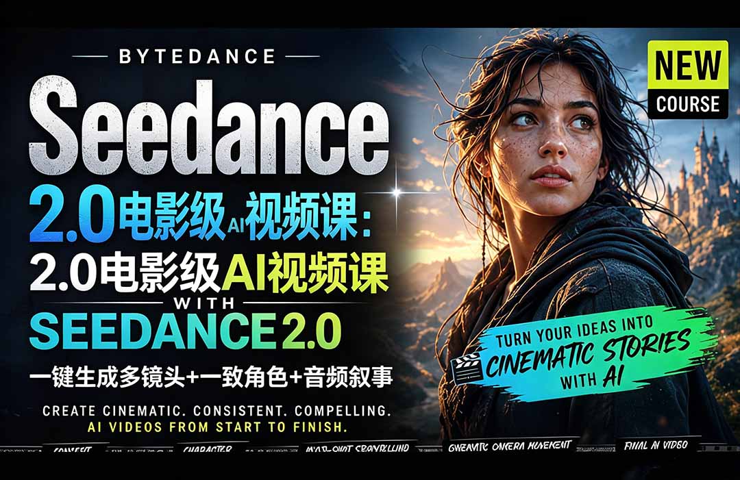 Seedance 2.0电影级AI视频课：一键生成多镜头+一致角色+音频叙事-摇钱树