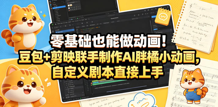 零基础也能做动画！豆包+剪映联手制作AI胖橘小动画，自定义剧本直接上手-摇钱树