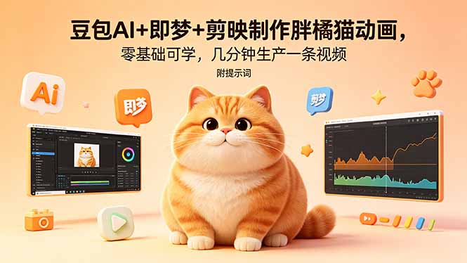 豆包AI+即梦+剪映制作胖橘猫动画,零基础可学,几分钟生产一条视频,附提示词-摇钱树