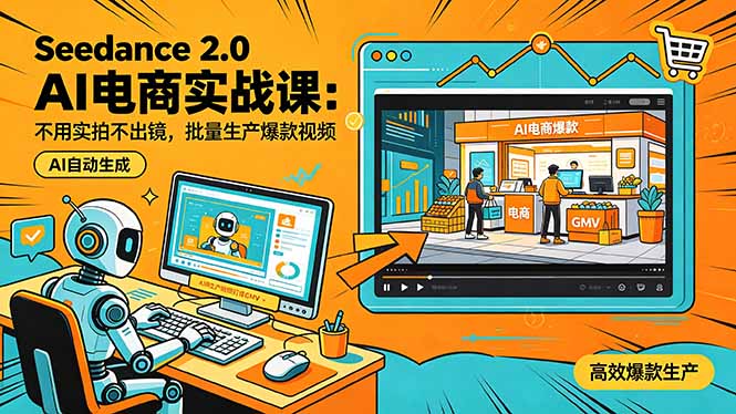 Seedance 2.0 AI电商实战课:不用实拍不出镜,批量生产爆款视频打爆GMV-摇钱树